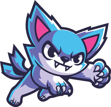 A flat vector illustration of an aggressive cartoon wolf