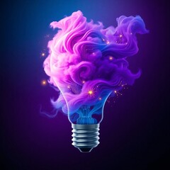 A bright glass lightbulb glows with creative inspiration and electric energy, symbolizing a powerful innovation concept isolated against a vibrant red and pink background