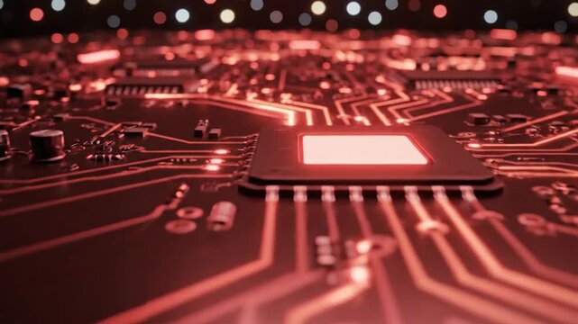 Abstract red circuit board electronic technology visualization background