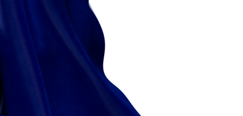 Dramatic view of blue fabric with silky texture on a white background, perfect for abstract design projects and creative