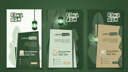Ramadan kareem. Social media post template in green portrait background design for ramadan or eid