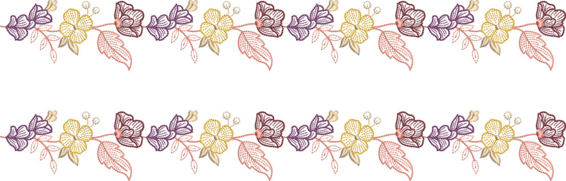 New art work Neck line shirt motif bunch lace border Embroidery Design Pattern Patch floral ornament textile ethnic flowers and leafs plants colur full design seleves and patti Embroidery design