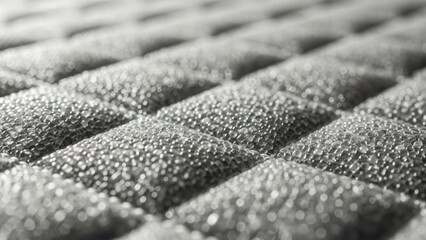 Fototapeta premium Macro close-up of a grey textured surface with granular beads. Abstract modern industrial material with a geometric quilted pattern