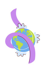 Earth planet cancer ribbon symbol