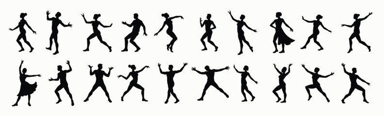 silhouettes of diverse dancers in various dynamic poses 