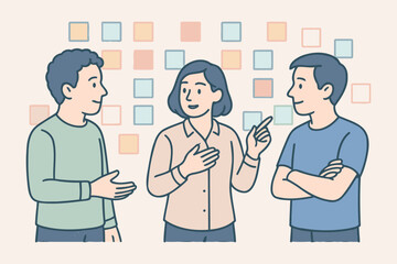 Fototapeta premium creative team planning project with sticky notes on wall