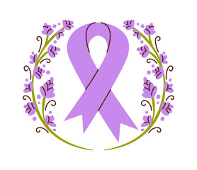 Cancer ribbon in lavender wreath