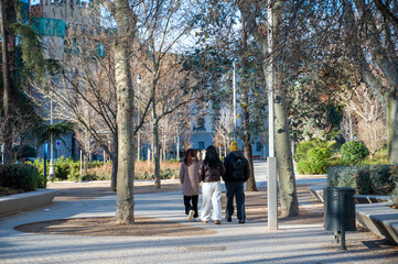 A group of tourist in a city park