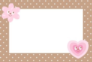 Rectangle brown frame with heart, flower and polka dot pattern for polaroid photo, ad template, social media post, decoration, notepads, sticky note, memo, print, poster, post card, Chocolate's Day