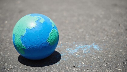 Colorful Earth Globe on Asphalt Surface in Bright Daylight Scene