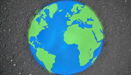 Colorful Earth Globe Design Created with Sand and Paint on Ground