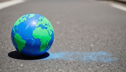 Colorful Globe on Roadside with Blue Paint Markings and Background