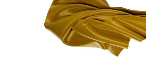 Luxurious gold fabric floating elegantly with a textured surface against a clean white backdrop. Perfect for fashion, de