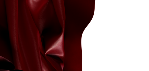 Dramatic close-up of draped red fabric against a clean white background. Luxurious texture, perfect for design and backg