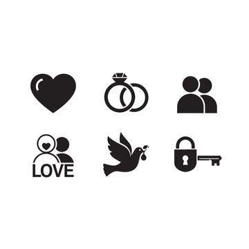 Collection of black icons representing love and relationships.