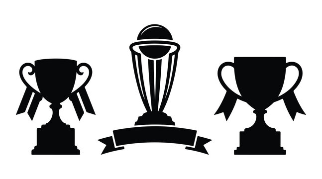 Cricket Championship Trophy Icon Set Sports Award Victory Vector Illustration