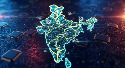 Digital India Map with Glowing Network Lines  Technology and Connectivity Concept