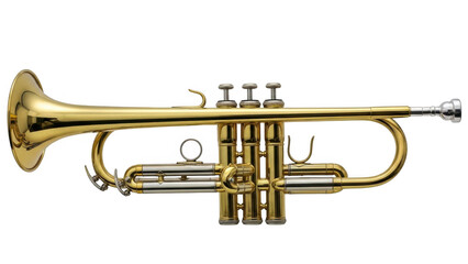 Obraz premium Gold trumpet viewed from side isolated on transparent background