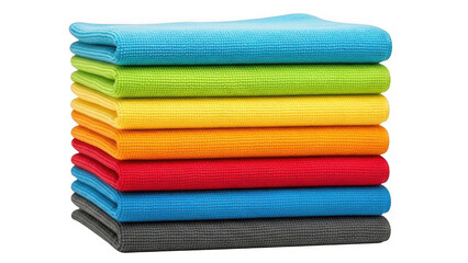Stack of colorful microfiber cloths isolated on transparent background