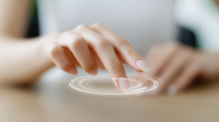 Digital literacy concept with hand touching virtual interface circle technology for futuristic innovation