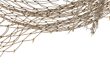 Torn Football or tennis net. Rope mesh on a white background close-up