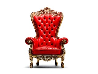 Royal ceremonial king chair on white background symbolic authority theme dignified mood studio light control front view, Realistic Photo