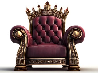 Royal ceremonial king chair on white background symbolic authority theme dignified mood studio light control front view, Realistic Photo
