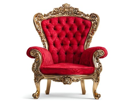 Royal ceremonial king chair isolated on white authoritative presence dramatic tone, Realistic Photo