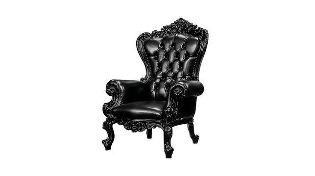 Traditional king throne chair isolated on white backdrop medieval royalty inspiration majestic tone directional lighting high detail, Realistic Photo