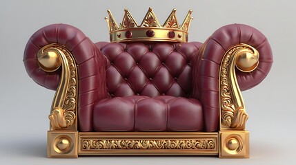 Classic royal king chair on white backdrop aristocratic seating concept dignified tone even lighting, Realistic Photo