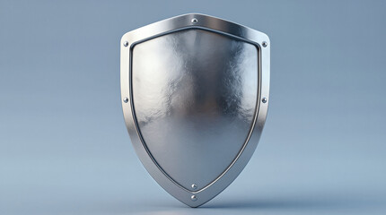 Metallic shield with rivets on blue background