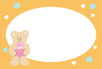 Fototapeta premium Rectangle orange frame with teddy bear, heart and star pattern for polaroid photo, ad template, social media post, decoration, notepads, sticky note, memo, print, poster, post card, Valentine's Day