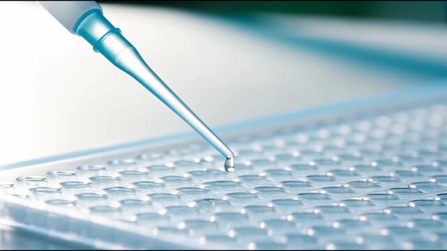Precision Pipette Dispensing Liquid into Laboratory Microplate for Scientific Research and Experiments Highlighting Science and Experimentation