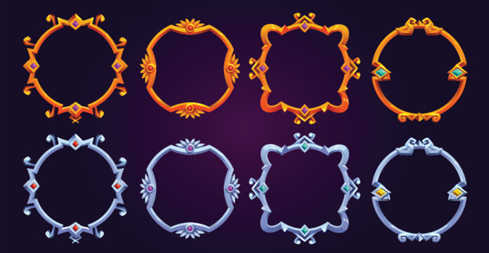 Gothic silver gui elements for dark fantasy game design vector