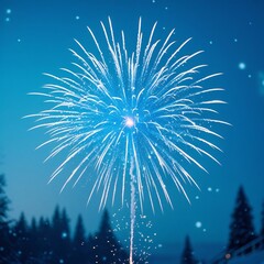 A bright and colorful display of pyrotechnics bursts into a red and blue abstract explosion against the black night sky for a July 4th Independence Day holiday celebration festival