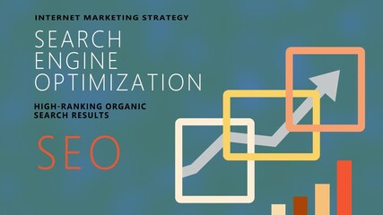 Search engine optimization concept with growth chart, upward arrow and analytics elements for digital marketing and organic traffic strategy.