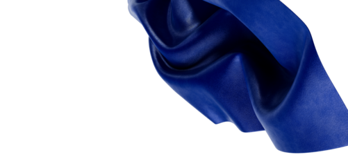 Elegant abstract blue fabric forms dynamic swirls against a bright white backdrop. Perfect for textures, fashion, and ar