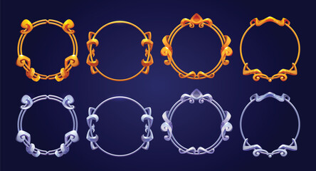 Vector fantasy game interface elements with silver gemstone frames vector © Buddhadeb