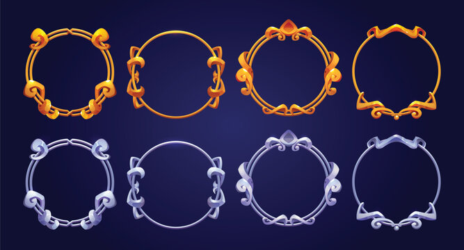 Vector fantasy game interface elements with silver gemstone frames vector