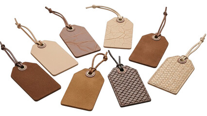 Leather tags with string isolated on transparent background