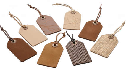 Leather tags with string isolated on transparent background