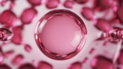 Captivating Macro View of a Transparent Pink Sphere Encapsulating Numerous Tiny Bubbles Symbolizing Cellular Structure Advanced Skincare Technology or Microscopic Biological Processes in a Vibrant Fl.