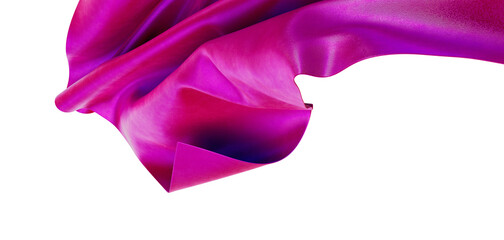 Dynamic image of a silk textile in shades of pink, purple, and magenta. The fabric drapes elegantly, set against a prist