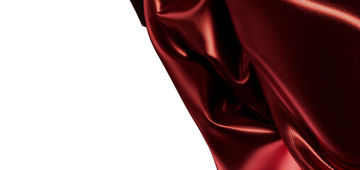 Close up shot of flowing red fabric with texture on white background. Perfect for design and backgro