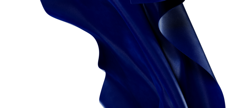 Abstract design with a flowing blue fabric against a white background, representing elegance and motion. Ideal for textu - Powered by Adobe