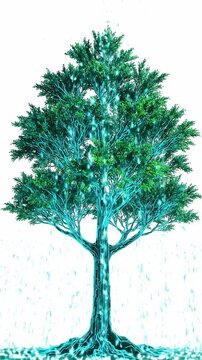 【9:16 縦型】データが雨のように降る未来の木 4K Bio-Data Tree 02