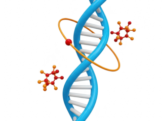 Dna double helix structure with colorful molecules on isolated transparent background
