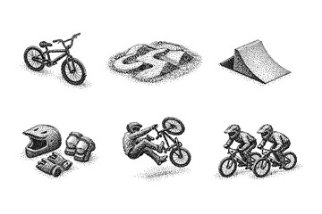 Obraz premium Bmx stipple art: biking elements with unique dotwork style