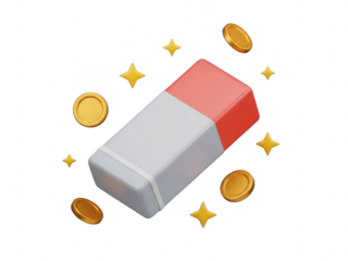 Piggy bank with coins and stars on transparent background