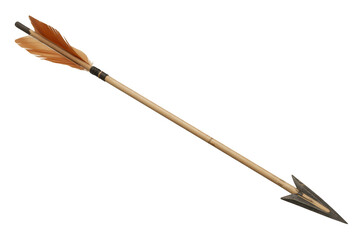 Feathered Hunting Arrow Isolated PNG, Wooden Archery Arrow Transparent, Tribal Arrow Weapon PNG